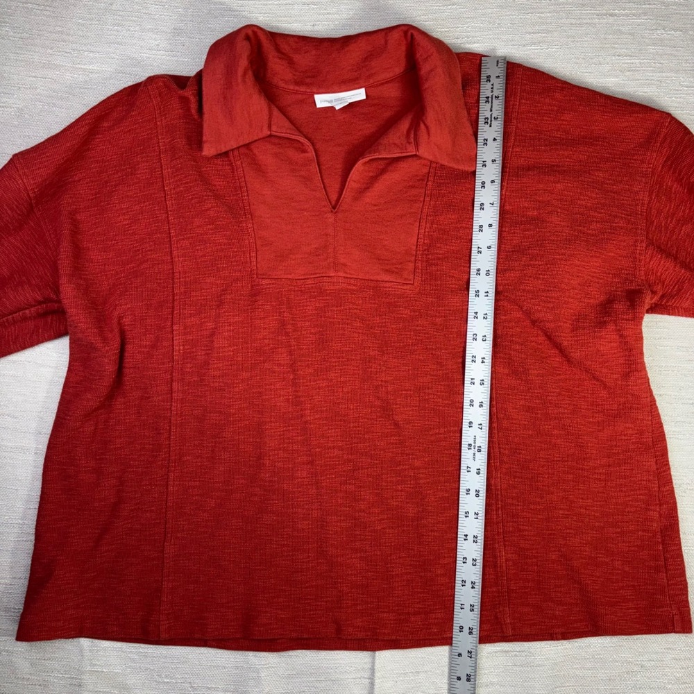Pure Jill Organic Cotton Slub V-Neck Collared Top Rust Red 3X Pullover - Picture 4 of 7